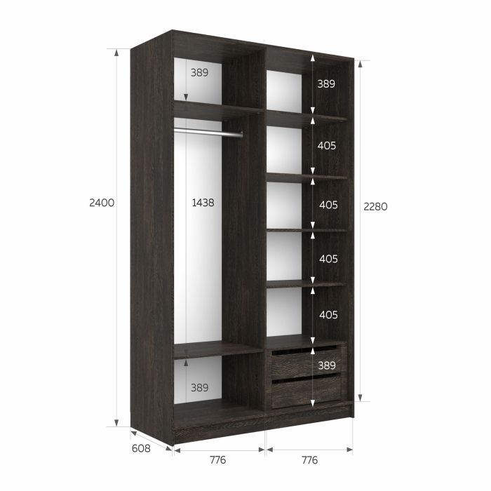 Шкафы-купе 2-х дверные, Шкаф-купе Эста Зеркало+Зеркало 160х66х240