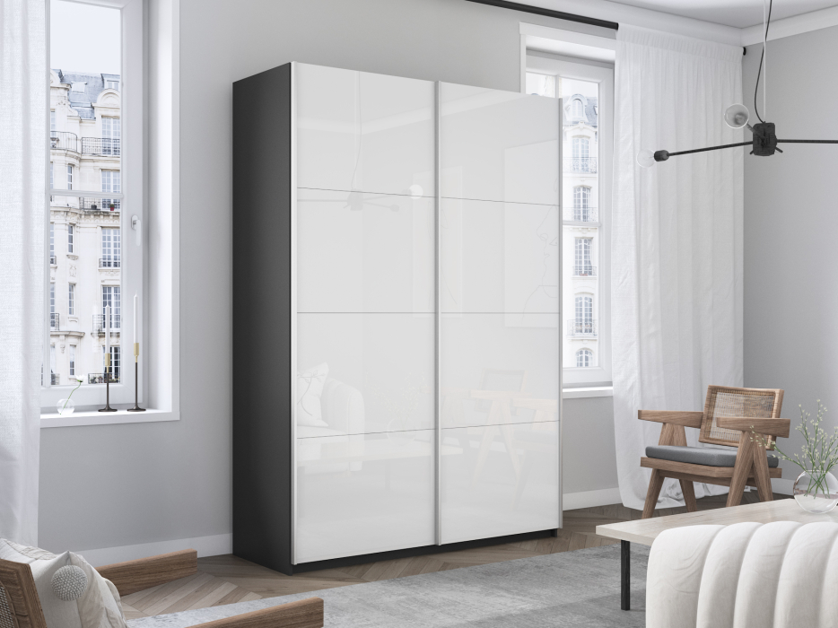 Шкафы-купе 2-х дверные, Шкаф-купе Прайм дуо Белый Глянец 2300 x 1200 x 570