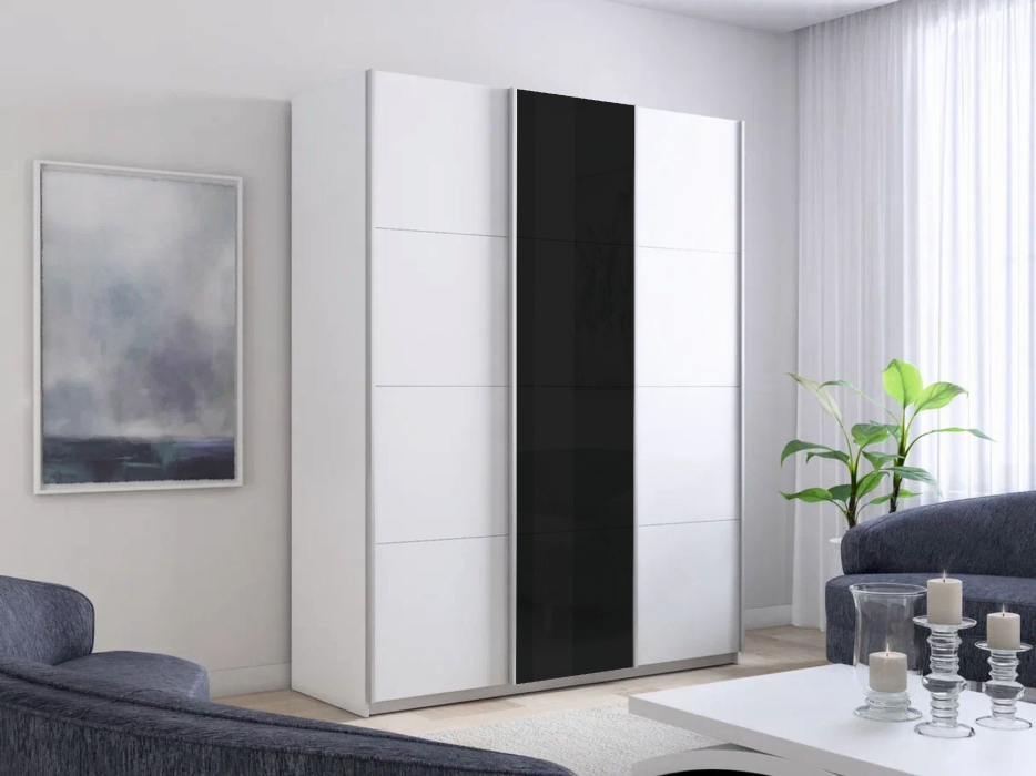 Шкафы-купе 3-х дверные, Шкаф-купе Прайм 3-х дверный ДСП/Стекло черное/Доводчики 180х57х230