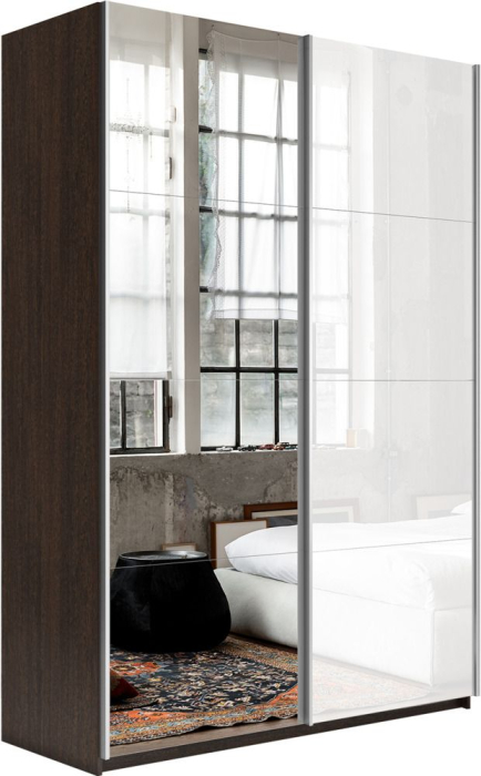 Шкафы-купе 2-х дверные, Шкаф-купе Прайм 2х дверный Зеркало/Белый Глянец 160х57х230