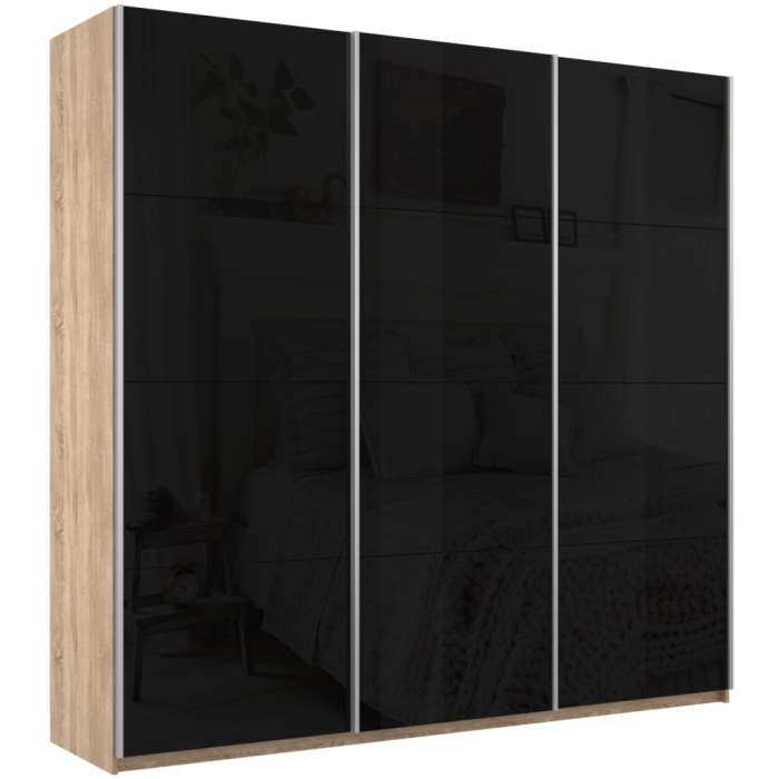 Шкафы-купе 3-х дверные, Шкаф-купе Прайм 3-х дверный Стекла черные/Доводчики 210х57х230