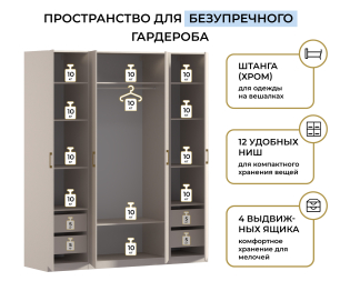 Шкаф четырехдверный Макс 2000 мм, вариант №2 (ЛДСП)