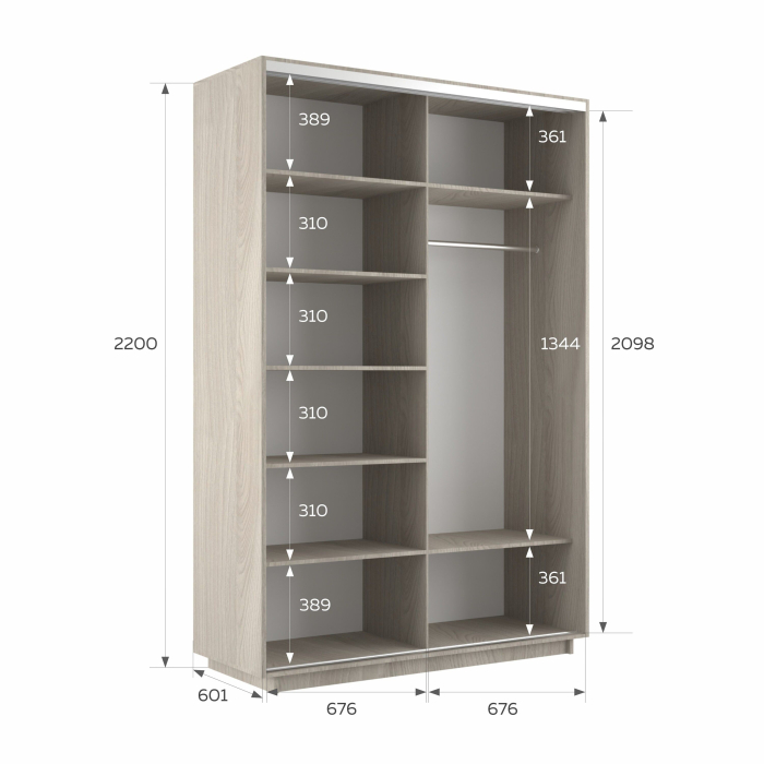 Шкафы-купе, Шкаф-купе Экспресс Экспенс дуо 2200 x 1400 x 600