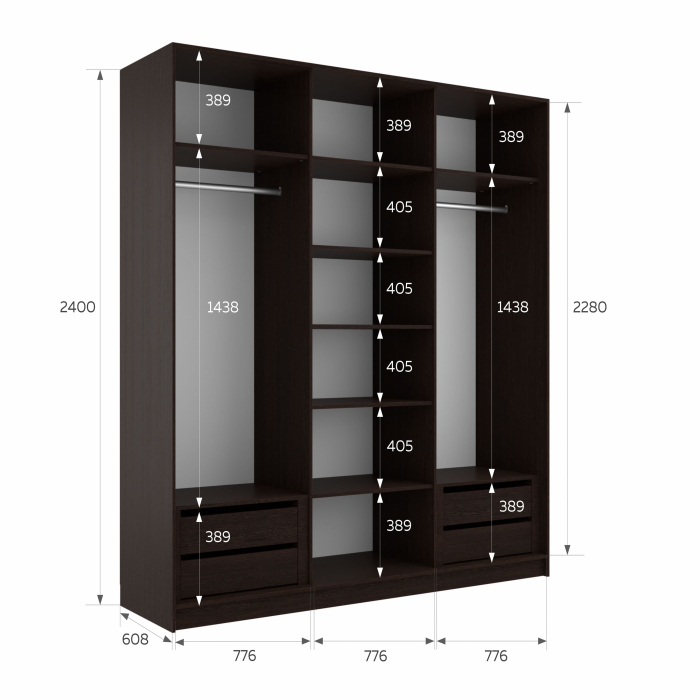 Шкафы-купе 3-х дверные, Шкаф-купе Эста 3-х дверный ДСП/Стекла хаки/Доводчик 240х66х240