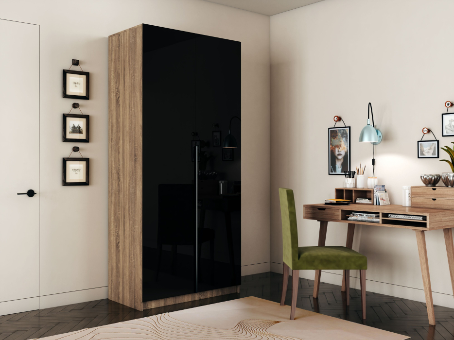 Шкафы распашные, Шкаф распашной Е1 Локер 101x52.5x220 см, с черным стеклом и полками