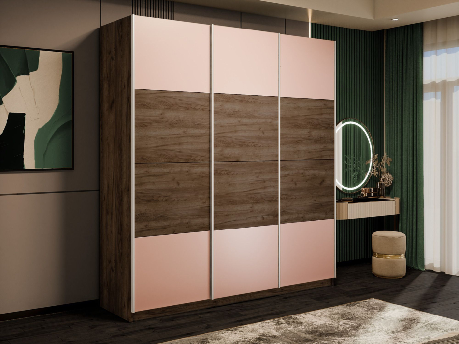 Шкафы-купе 3-х дверные, Шкаф-купе Эста 3-х дверный ДСП/Стекла пудра/Доводчик 240х66х240