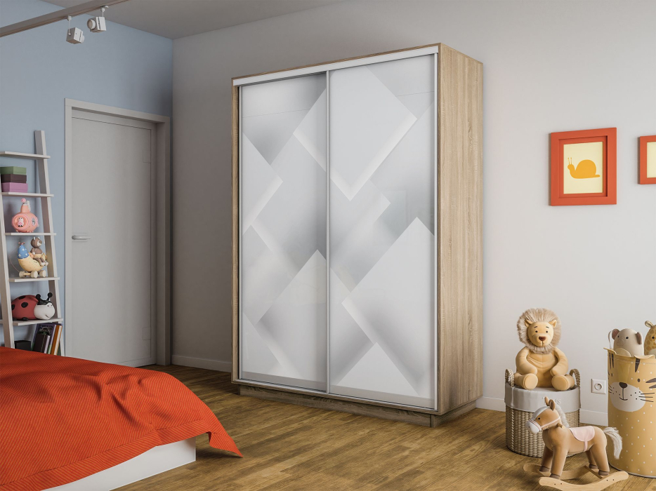 Шкафы-купе 2-х дверные, Шкаф-купе Экспресс 2-х дверный Фотопечать Квадрат Стекла 120х60х240