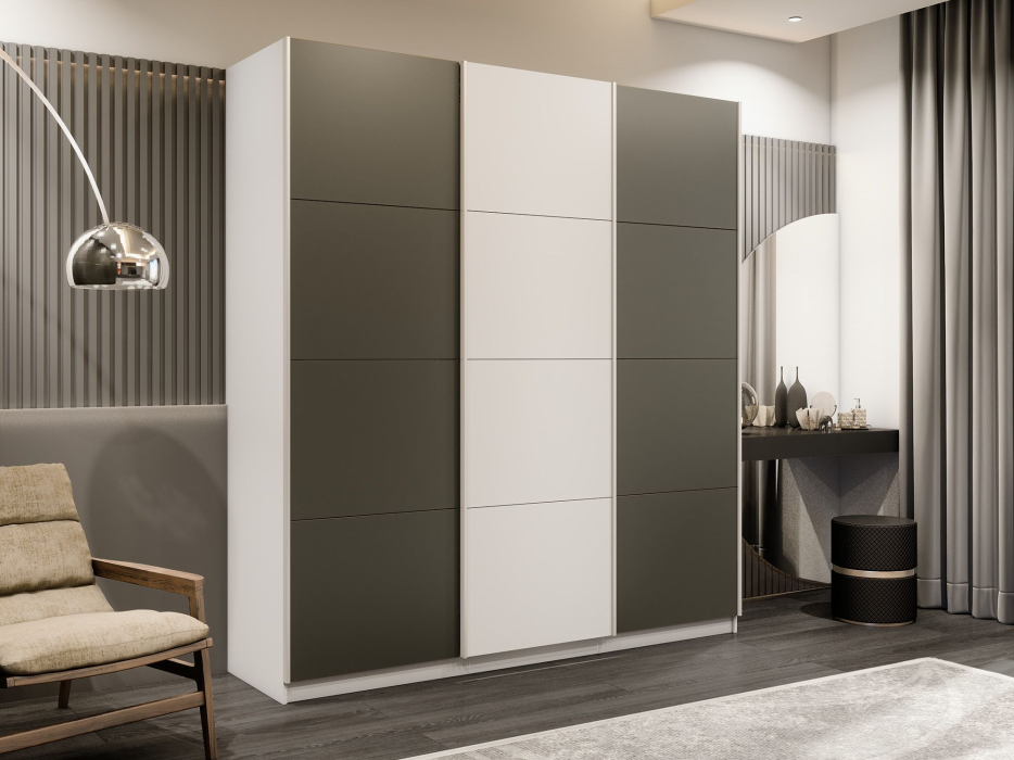 Шкафы-купе 3-х дверные, Шкаф-купе Прайм 3-х дверный Стекла хаки/ДСП/Доводчики 210х57х230