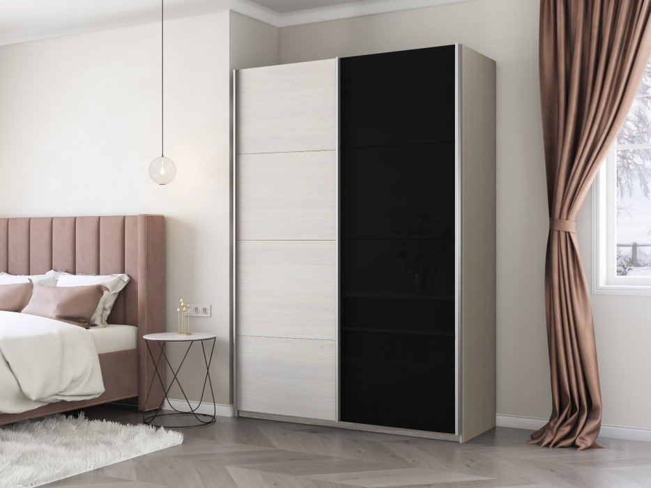 Шкафы-купе 2-х дверные, Шкаф-купе Прайм 2-х дверный ДСП/Стекло черное/Доводчики 160х57х230