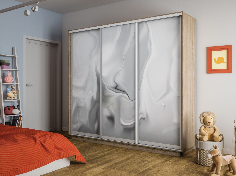 Шкафы-купе 3-х дверные, Шкаф-купе Экспресс 3-х дверный Фотопечать Шелк Стекла 210х45х240