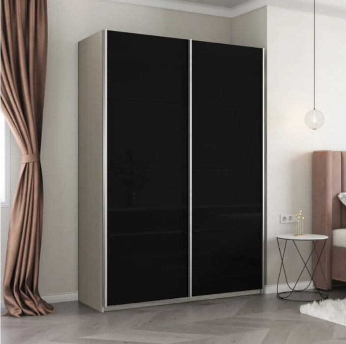 Шкафы-купе 2-х дверные, Шкаф-купе Прайм 2-х дверный Стекла черные/Доводчики 140х57х230