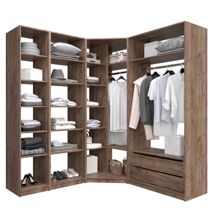 Гардеробные, Угловая гардеробная система с полками и модулем MOD_COMPL_UG