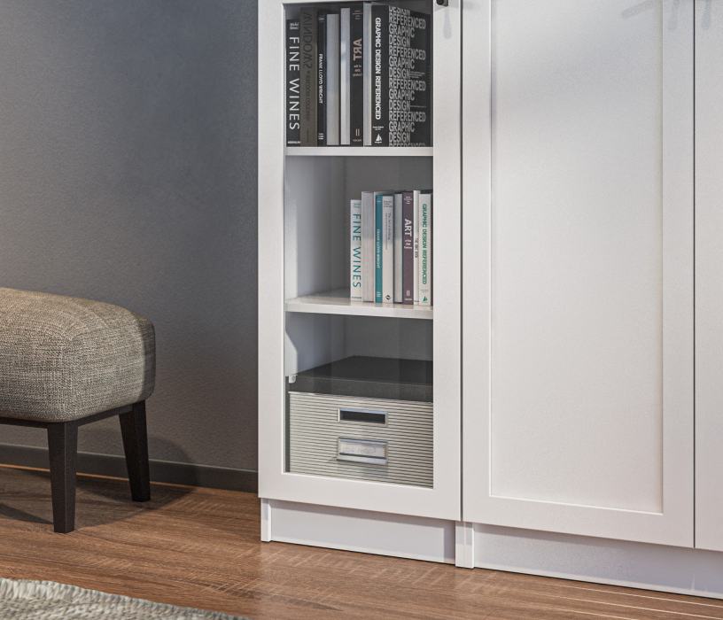 Шкафы одностворчатые, Шкаф Белый со стеклом Твин СБ-3372+СБ3373