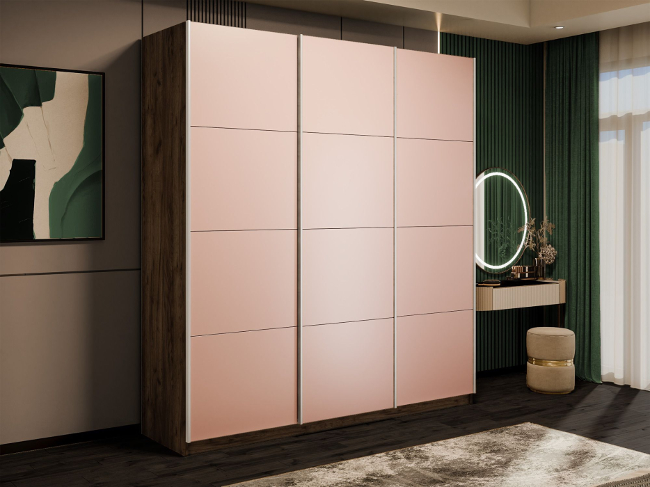 Шкафы-купе 3-х дверные, Шкаф-купе Прайм 3-х дверный Стекла пудра/Доводчики 180х57х230