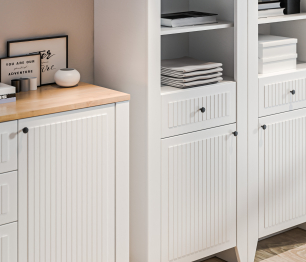 Набор для гостиной (пеналы с комодом) Монтана Белый Альпийский,Дуб Гамильтон/МДФ Дуб Белый