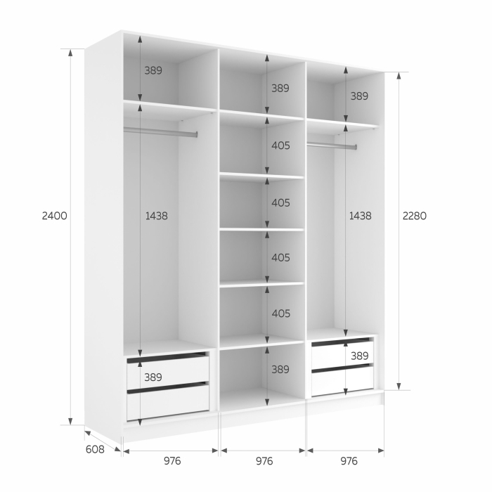 Шкафы-купе 3-х дверные, Шкаф-купе Эста 3-х дверный ДСП/Стекла пудра/Доводчик 300х66х240
