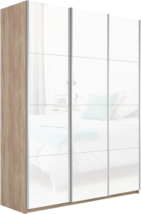 Шкафы-купе 3-х дверные, Шкаф-купе Прайм 3-х дверный Стекла белые/Доводчики 210х57х230