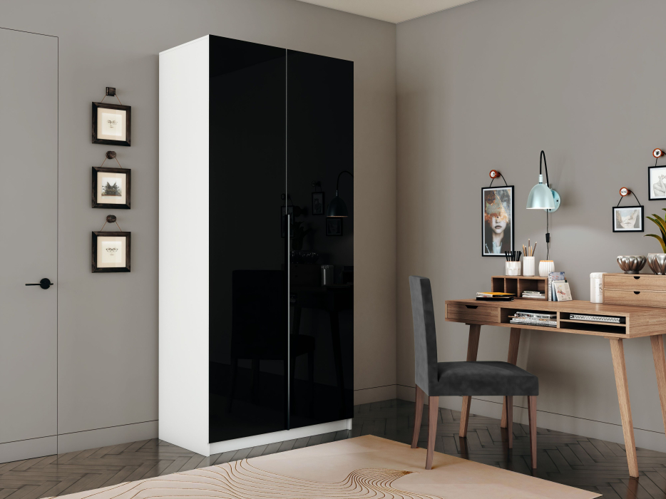 Шкафы распашные, Шкаф распашной Е1 Локер 101x52.5x220 см, с черным стеклом и полками