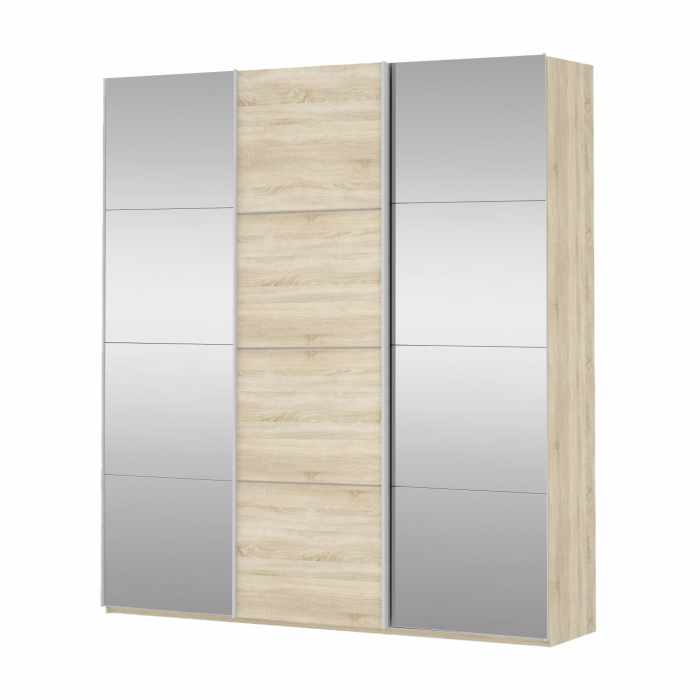 Шкафы-купе 3-х дверные, Шкаф Прайм трио 1ДСП+2 зеркало 2300х2100х570