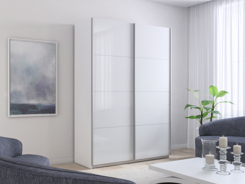 Шкафы-купе 2-х дверные, Шкаф-купе Прайм 2х дверный Белый глянец 160х57х230