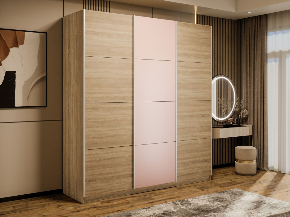 Шкафы-купе 3-х дверные, Шкаф-купе Эста 3-х дверный ДСП/Стекла пудра/Доводчик 300х66х240