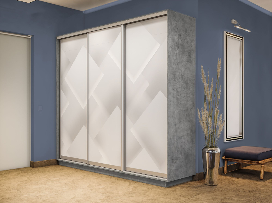 Шкафы-купе 3-х дверные, Шкаф-купе Экспресс 3-х дверный Фотопечать Квадрат Стекла 180х60х240