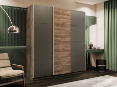 Шкафы-купе 3-х дверные, Шкаф-купе Эста 3-х дверный ДСП/Стекла хаки/Доводчик 300х66х240