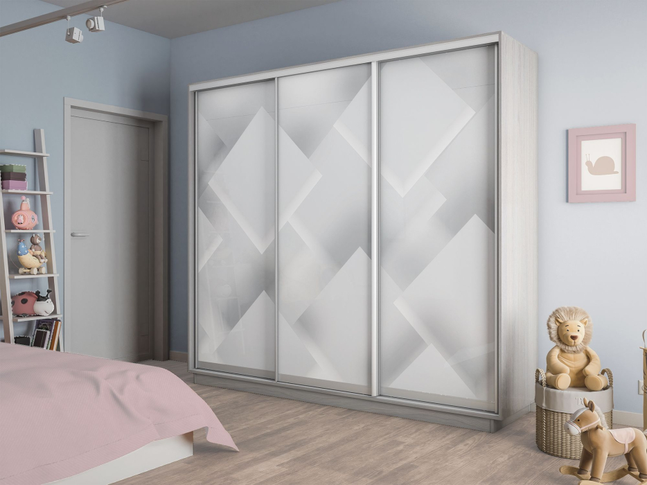 Шкафы-купе 3-х дверные, Шкаф-купе Экспресс 3-х дверный Фотопечать Квадрат Стекла 180х60х240