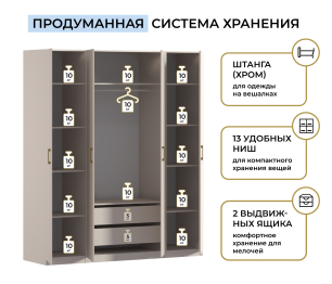 Шкаф четырехдверный Макс 2000 мм, вариант №1 (ЛДСП)