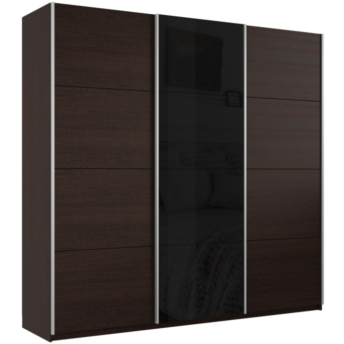 Шкафы-купе 3-х дверные, Шкаф-купе Прайм 3-х дверный ДСП/Стекло черное/Доводчики 180х57х230