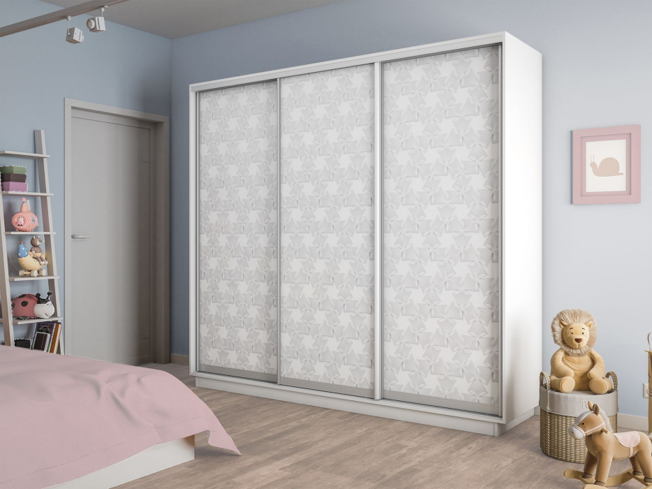 Шкафы-купе 3-х дверные, Шкаф-купе Экспресс 3-х дверный Фотопечать Калейдоскоп Стекла 240х45х240