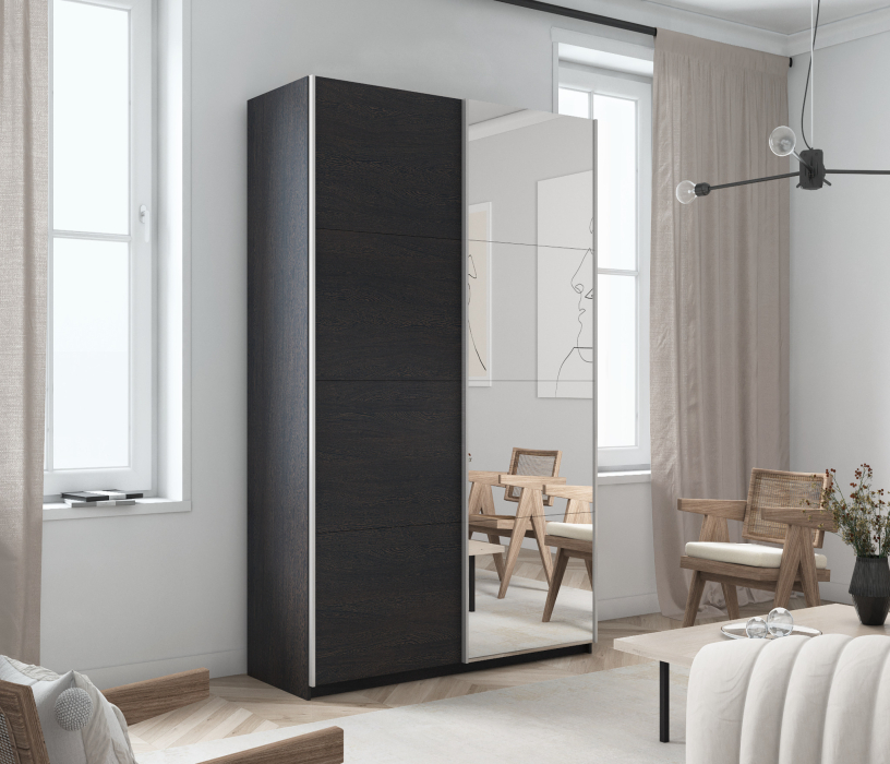 Шкафы-купе 2-х дверные, Шкаф Прайм дуо ДСП+зеркало 2300 х 1400 х 570