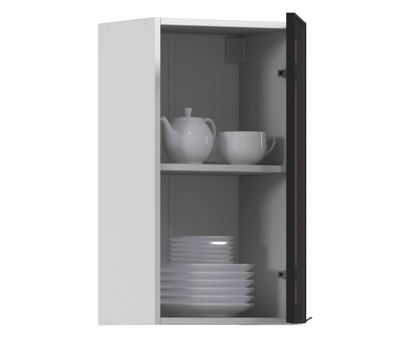 Навесные, Регина РП-40 Полка Белый/Витрина алюминий Черный матовый/стекло Бронза