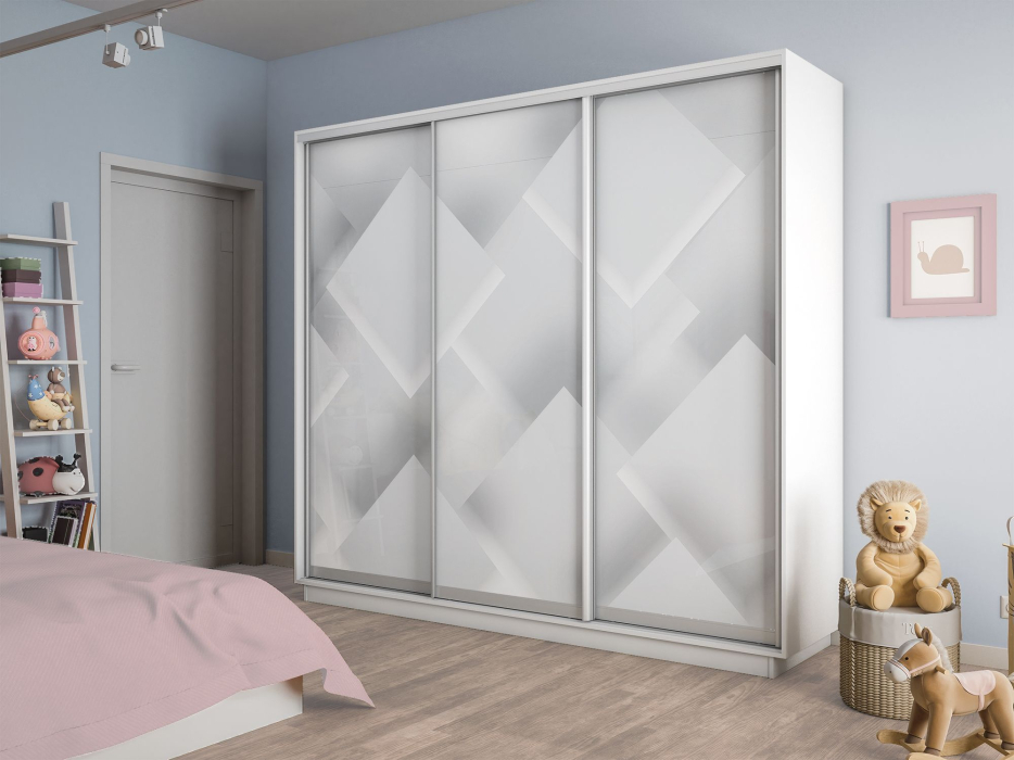 Шкафы-купе 3-х дверные, Шкаф-купе Экспресс 3-х дверный Фотопечать Квадрат Стекла 180х60х240