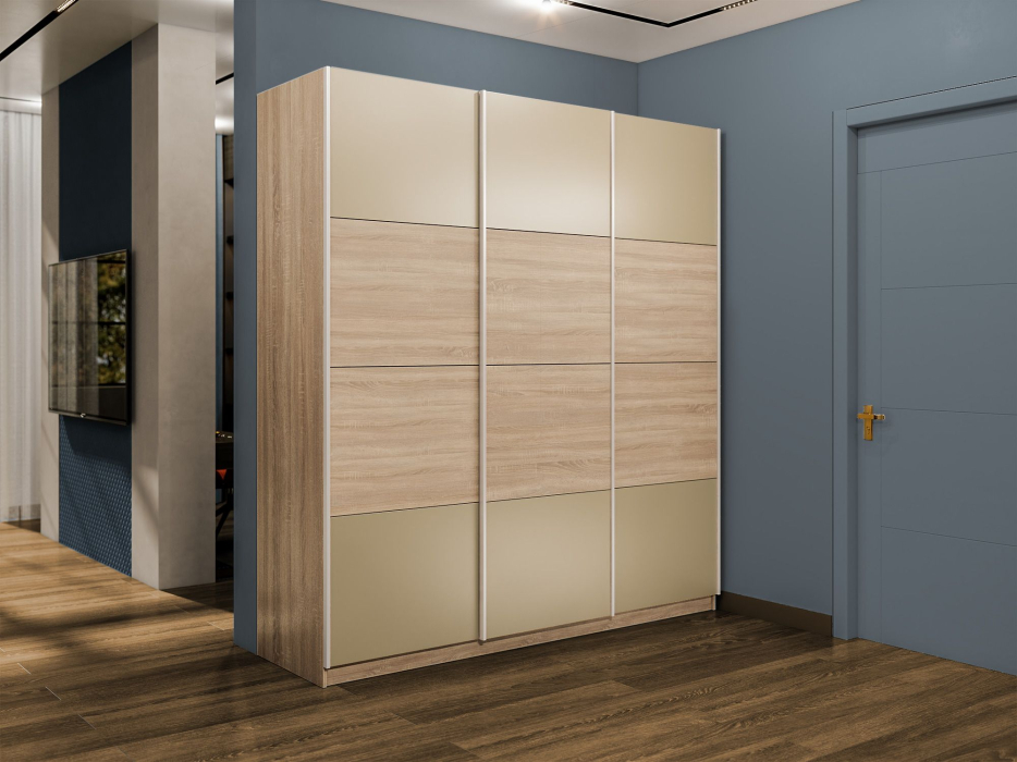 Шкафы-купе 3-х дверные, Шкаф-купе Эста 3-х дверный ДСП/Стекла фисташка/Доводчик 300х66х240