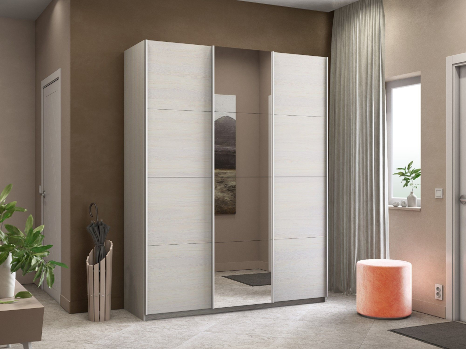 Шкафы-купе 3-х дверные, Шкаф-купе Прайм 3-х дверный ДСП/Зеркало/Доводчики 210х57х230