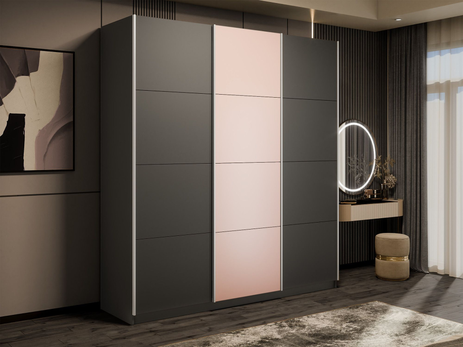 Шкафы-купе 3-х дверные, Шкаф-купе Прайм 3-х дверный Стекла пудра/ДСП/Доводчики 210х57х230