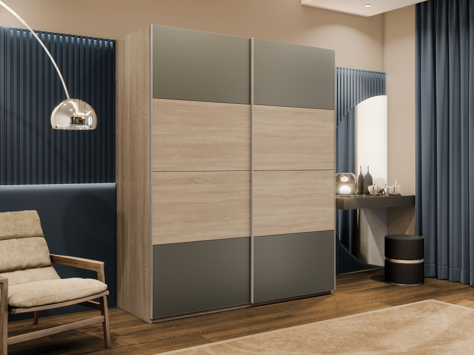 Шкафы-купе 2-х дверные, Шкаф-купе Эста 2-х дверный ДСП/Стекла хаки/Доводчик 180х66х240