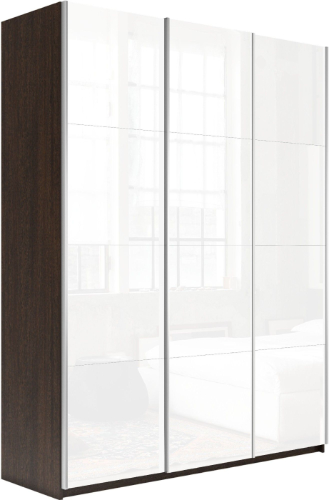 Шкафы-купе 3-х дверные, Шкаф-купе Прайм 3-х дверный Стекла белые/Доводчики 180х57х230