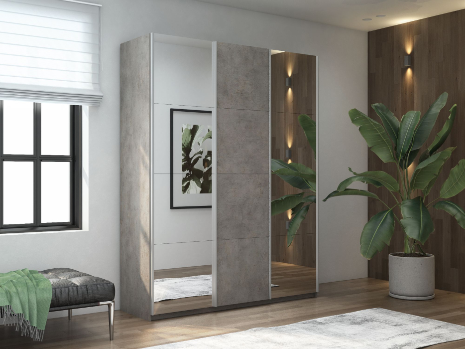 Шкафы-купе 3-х дверные, Шкаф Прайм трио 1ДСП+2 зеркало 2300х2100х570