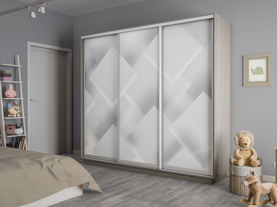 Шкафы-купе 3-х дверные, Шкаф-купе Экспресс 3-х дверный Фотопечать Квадрат Стекла 240х45х240