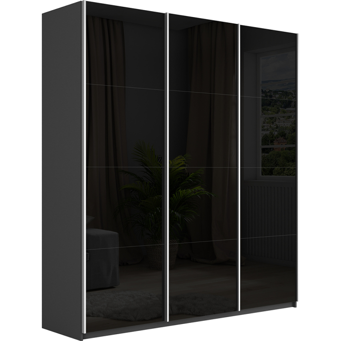 Шкафы-купе 3-х дверные, Шкаф-купе Прайм 3-х дверный Стекла черные/Доводчики 210х57х230