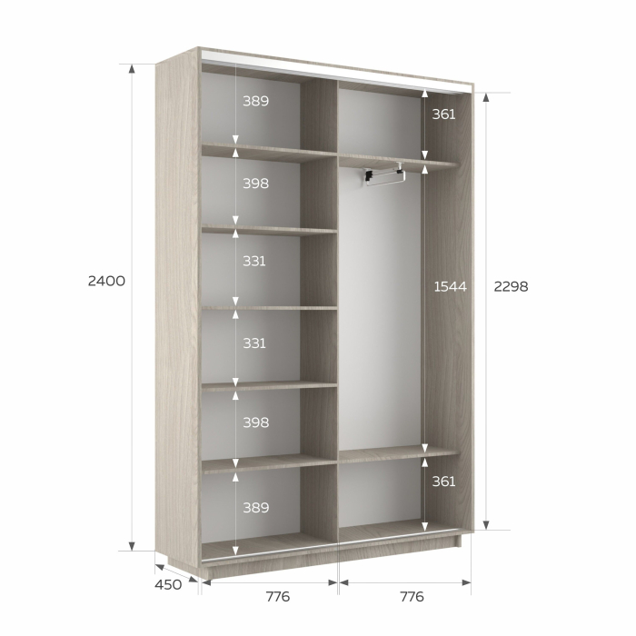 Шкафы-купе 2-х дверные, Шкаф-купе Экспресс 2-х дверный Фотопечать Квадрат Стекла 160х45х240