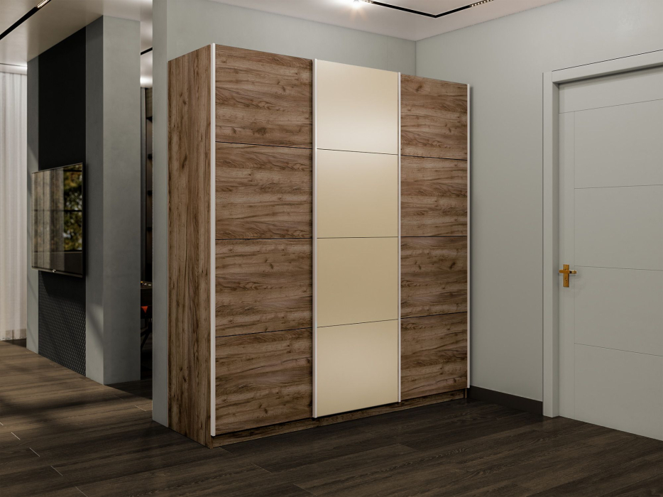 Шкафы-купе 3-х дверные, Шкаф-купе Прайм 3-х дверный Стекла фисташка/ДСП/Доводчики 210х57х230