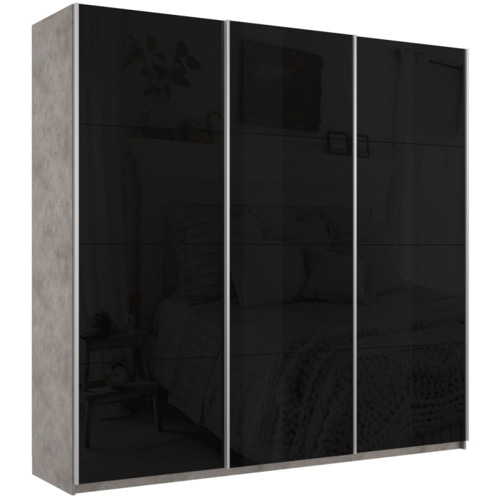 Шкафы-купе 3-х дверные, Шкаф-купе Прайм 3-х дверный Стекла черные/Доводчики 210х57х230