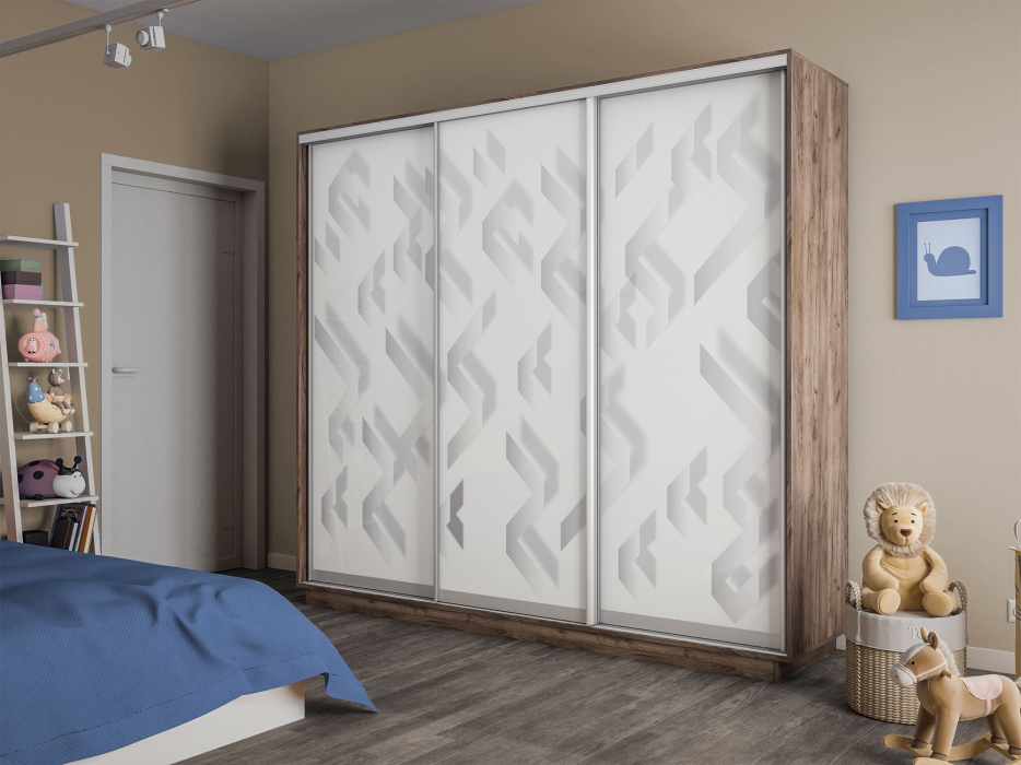 Шкафы-купе 3-х дверные, Шкаф-купе Экспресс 3-х дверный Фотопечать Ленты Стекла 180х60х240