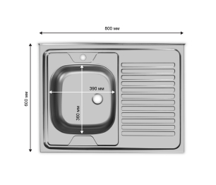Мойка накладная 80*60 Левая в комплекте с сифоном и крепежом