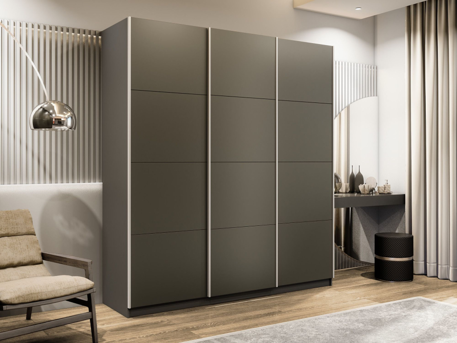 Шкафы-купе 3-х дверные, Шкаф-купе Прайм Широкий 3-х дверный Стекла хаки/Доводчики 240х57х230