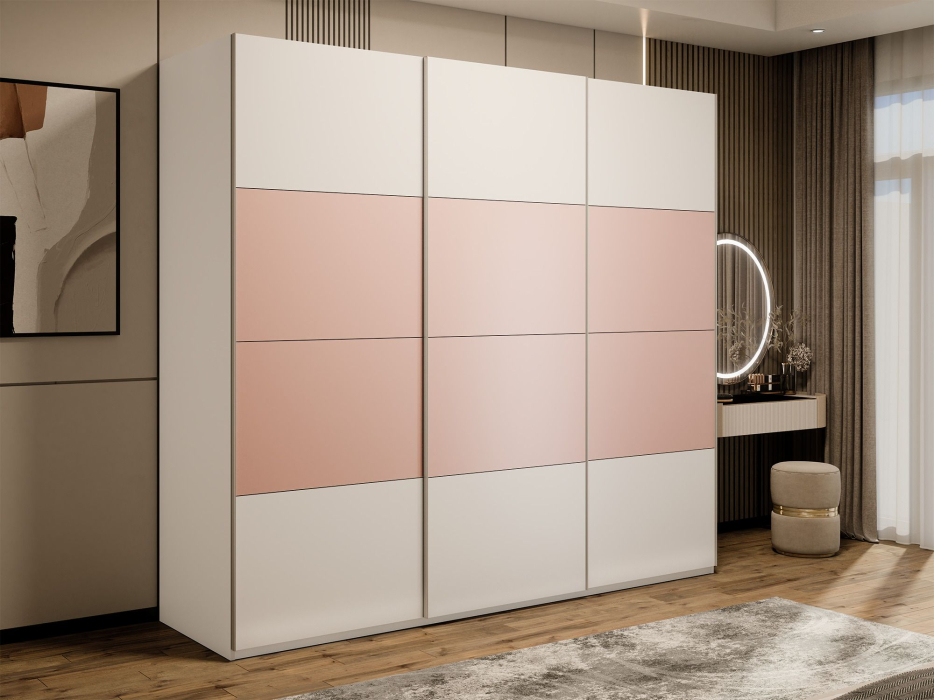 Шкафы-купе 3-х дверные, Шкаф-купе Эста 3-х дверный ДСП/Стекла пудра/Доводчик 300х66х240
