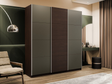 Шкафы-купе 3-х дверные, Шкаф-купе Эста 3-х дверный ДСП/Стекла хаки/Доводчик 300х66х240